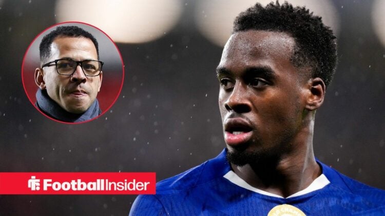 Chelsea winger Jamie Gittens with Liam Rosenior inset