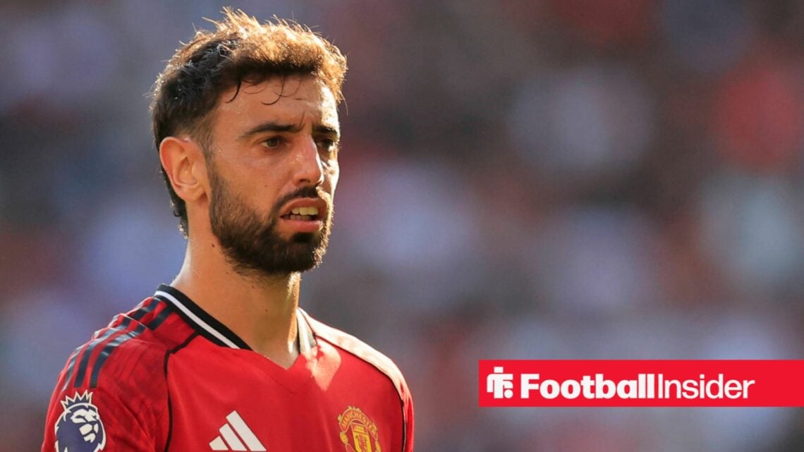 Bruno Fernandes looking annoyed in Man United kit