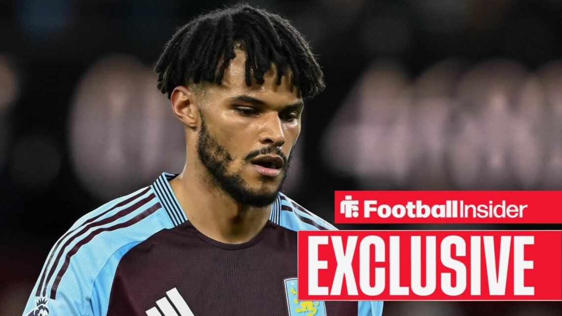 Aston Villa defender Tyrone Mings looks down during a Premier League match