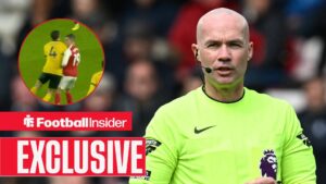 Premier League referee Paul Tierney with screenshot from Wolves vs Arsenal inset