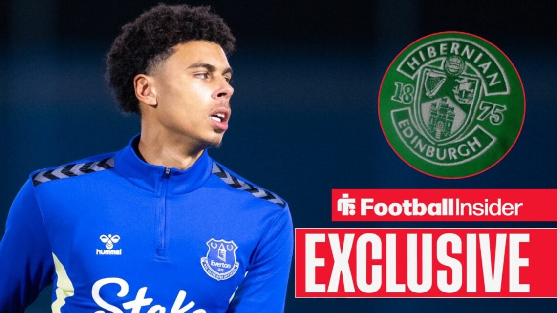 Everton defender Reece Welch with Hibernian badge