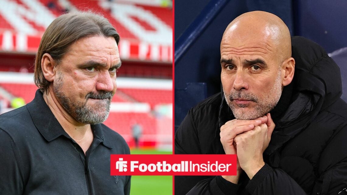 Leeds United manager Daniel Farke with Man City manager Pep Guardiola