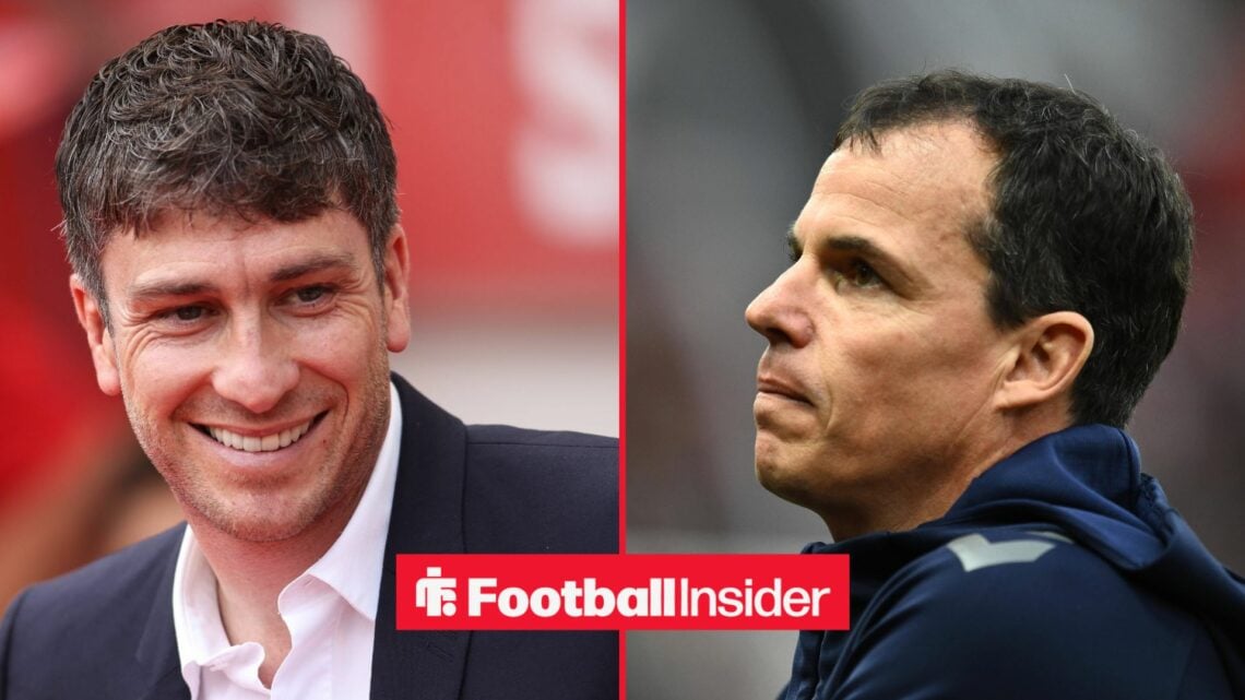 Sunderland director of football Florent Ghisolfi smiles with manager Regis Le Bris