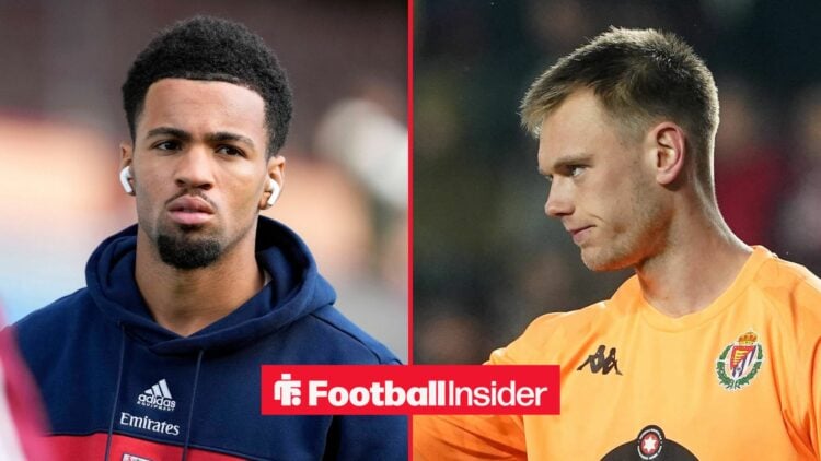 Arsenal midfielder Ethan Nwaneri pre-match with Karl Hein while on loan with Real Valladolid