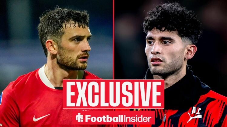 AZ striker Troy Parrott with PSV striker Ricardo Pepi