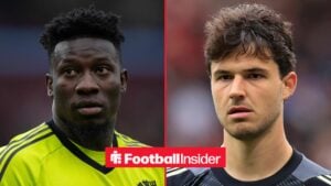 Man United goalkeeper Senne Lammens and Trabzonspor goalkeeper Andre Onana