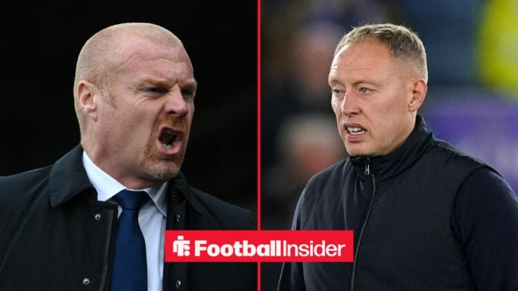 Sean Dyche looking at Steve Cooper on right