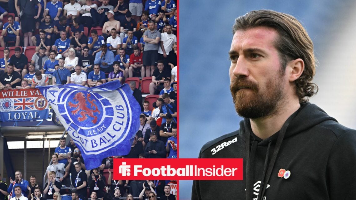 Rangers fans on left Joe Rothwell on right