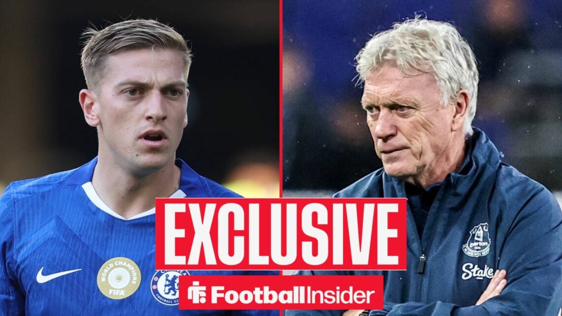 Chelsea striker Liam Delap and Everton manager David Moyes