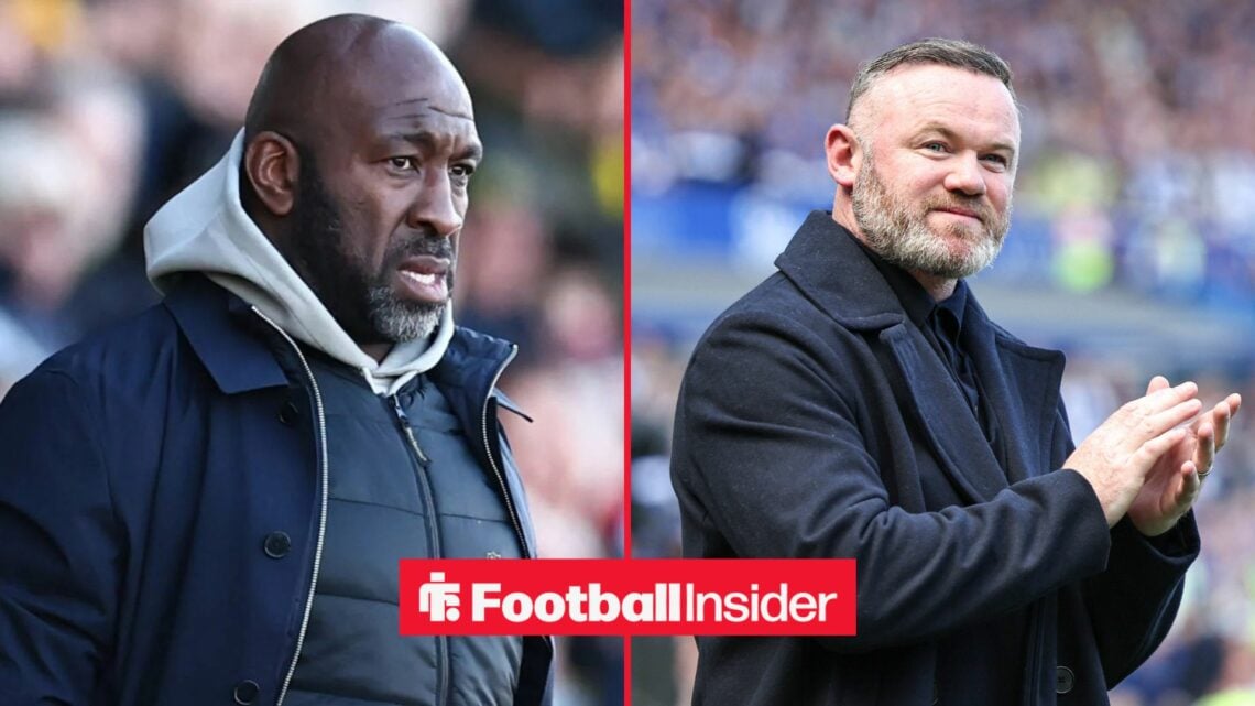 Darren Moore on left with Wayne Rooney clapping on right