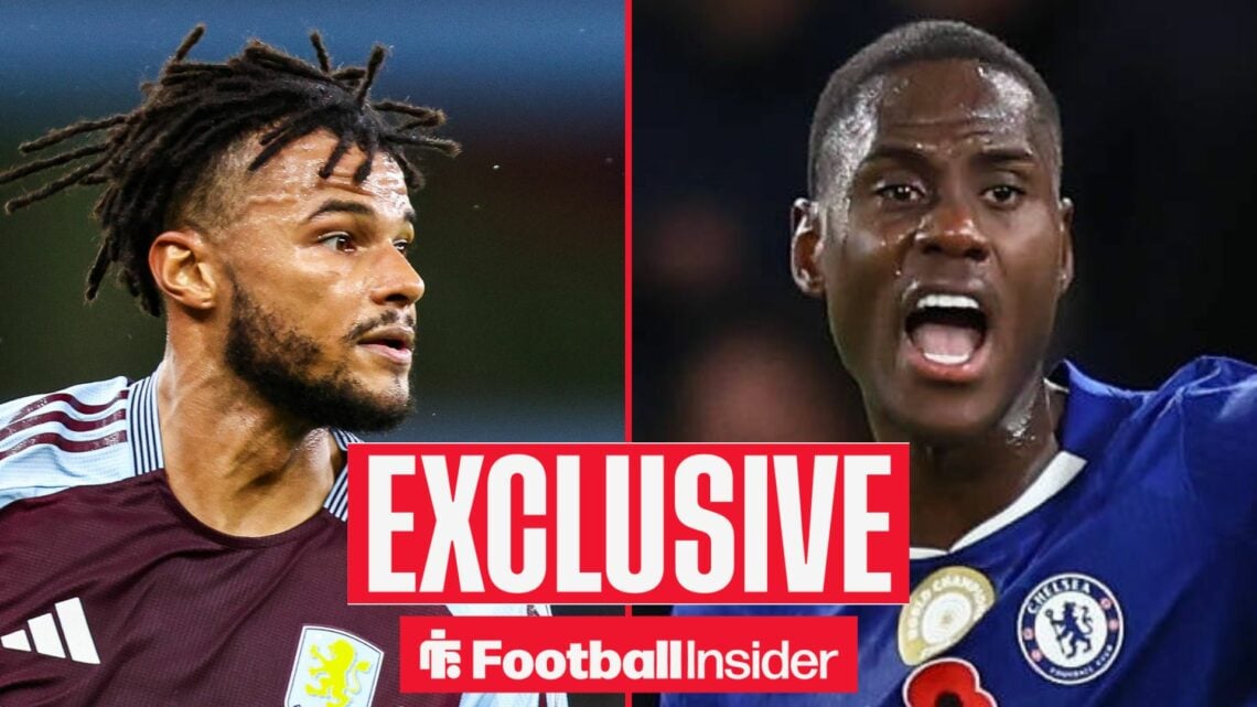 Aston Villa defender Tyrone Mings with Chelsea defender Trevor Chalobah shouts
