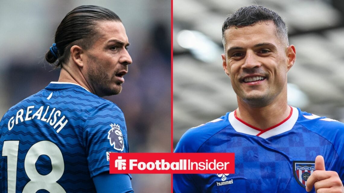 Everton winger Jack Grealish, Sunderland midfielder Granit Xhaka smiles