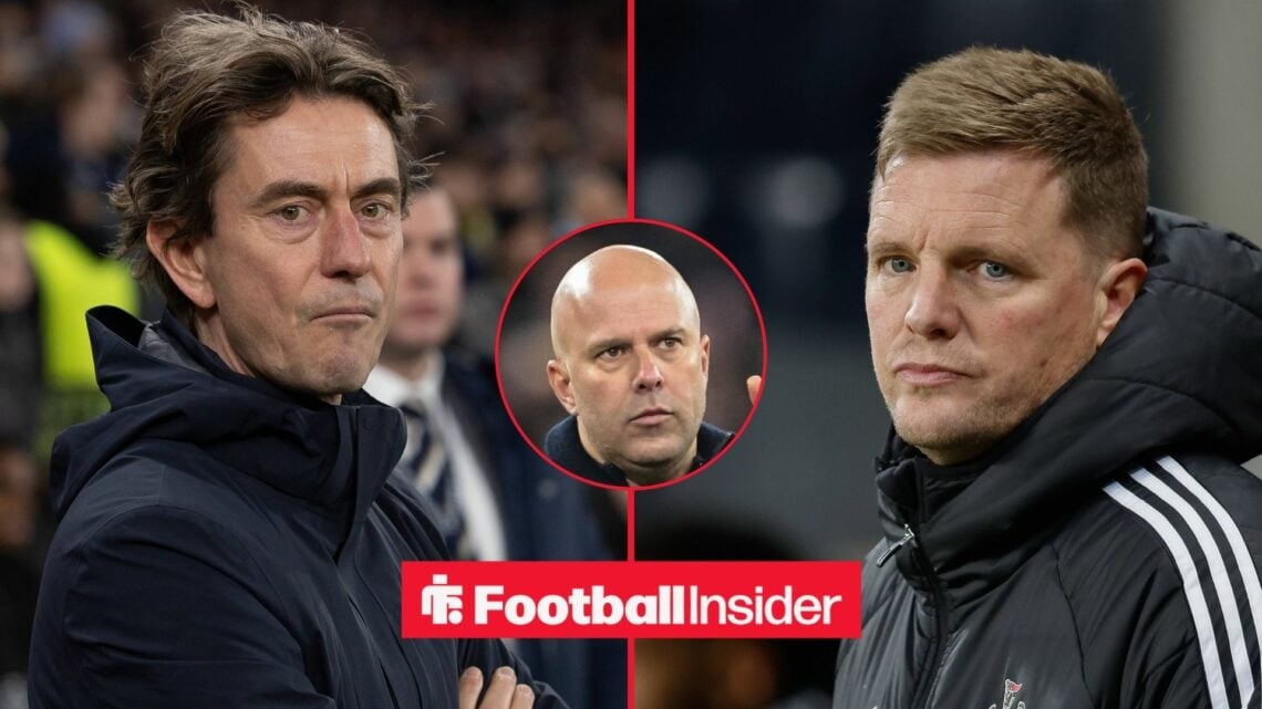 Tottenham manager Thomas Frank with Newcastle United manager Eddie Howe and Liverpool manager Arne Slot