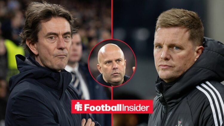 Tottenham manager Thomas Frank with Newcastle United manager Eddie Howe and Liverpool manager Arne Slot