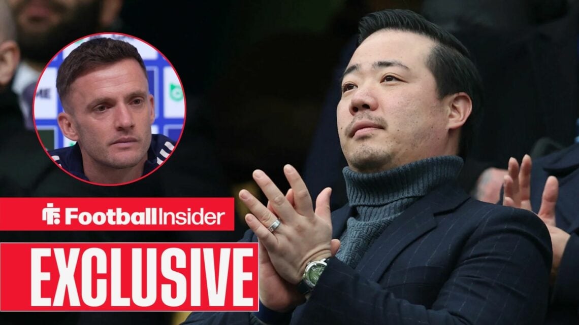 Football Insider exclusive as Leicester owner Aiyawatt Srivaddhanaprabha applauds as Andy King features in a circular inset.
