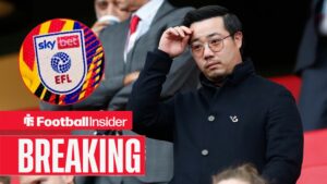 Leicester City owner Aiyawatt Srivaddhanaprabha scratches his head as the EFL badge features in a circular inset.