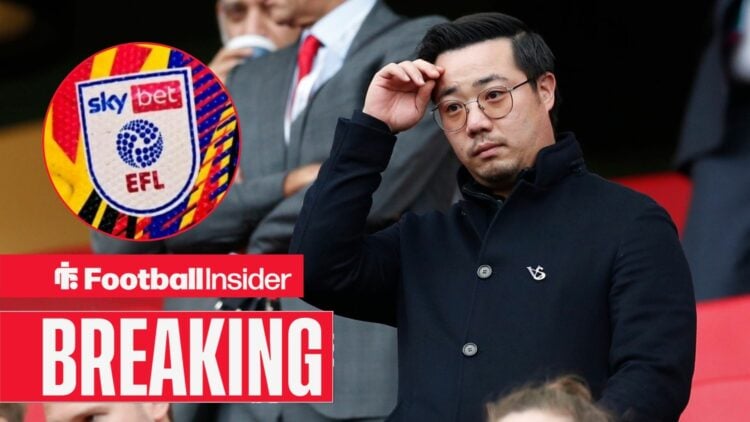 Leicester City owner Aiyawatt Srivaddhanaprabha scratches his head as the EFL badge features in a circular inset.