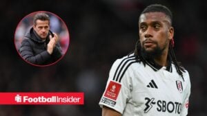 Alex Iwobi of Fulham during the Emirates FA Cup 5th Round match Manchester United vs Fulham at Old Trafford, Manchester, United Kingdom, 2nd March 2025 / Marco Silva on the sidelines at Fulham