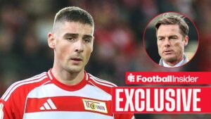 Andrej Ilic in action for Union Berlin, with Scott Parker in a circular inset