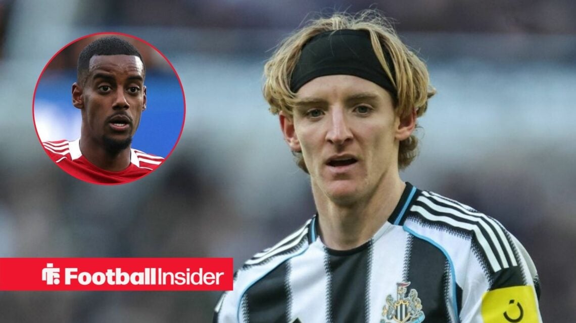 Anthony Gordon in action for Newcastle, with Alexander Isak in a circular inset