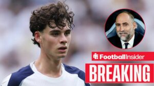 Archie Gray in action for Tottenham, with Igor Tudor in a circular inset