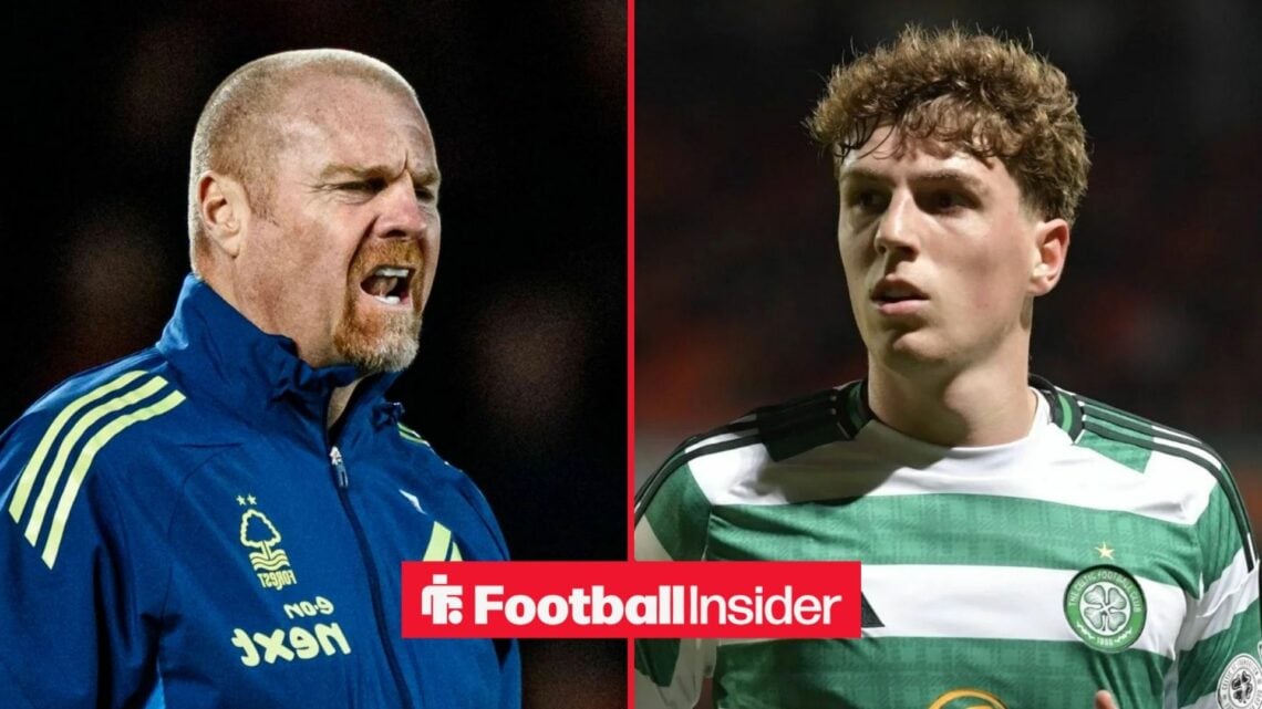 Sean Dyche on the sidelines at Nottingham Forest, with Arne Engels in action for Celtic