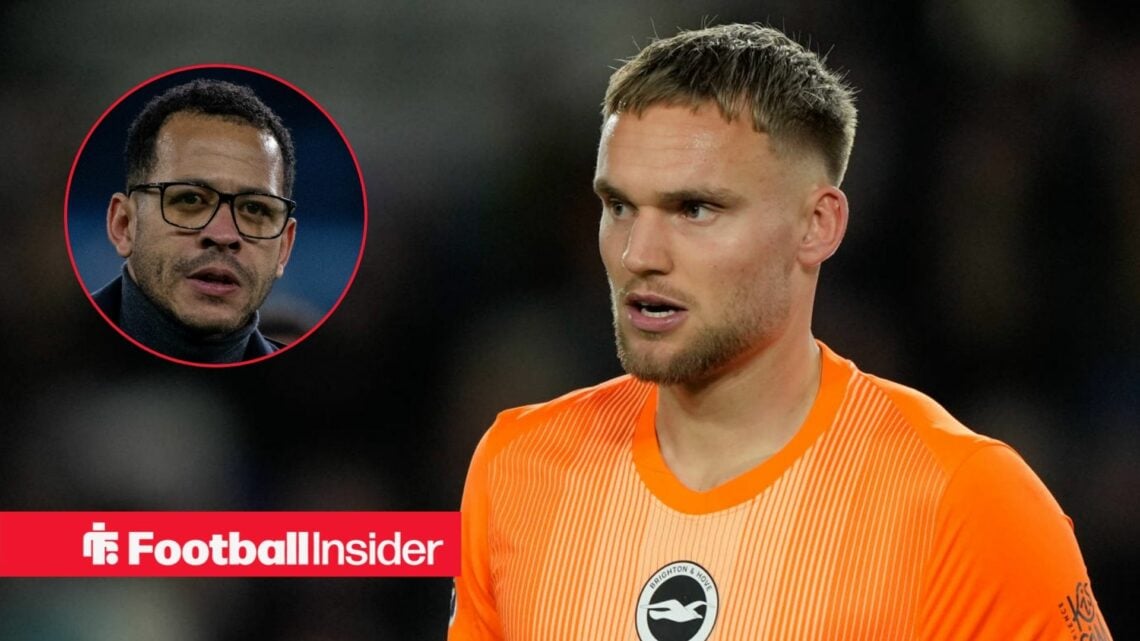 Bart Verbruggen in action for Brighton, with Liam Rosenior in a circular inset