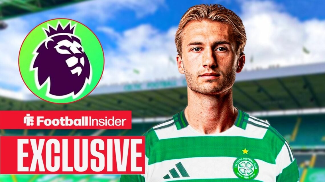Football Insider exclusive as Celtic midfielder Benjamin Nygren features alongside the Premier League logo.