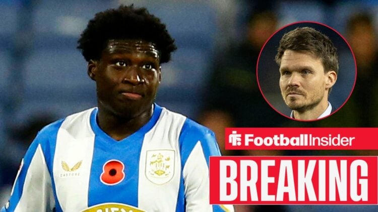 Cameron Ashia in action for Huddersfield, with Danny Rohl in a circular inset