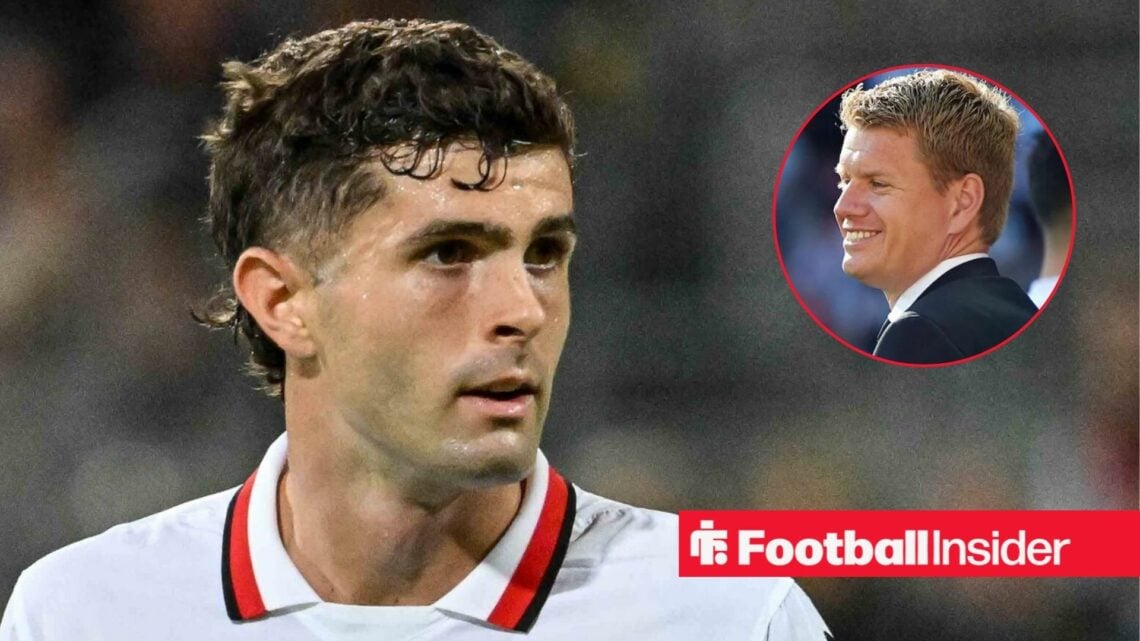 Christian Pulisic in action for AC Milan, with Johan Lange in a circular inset