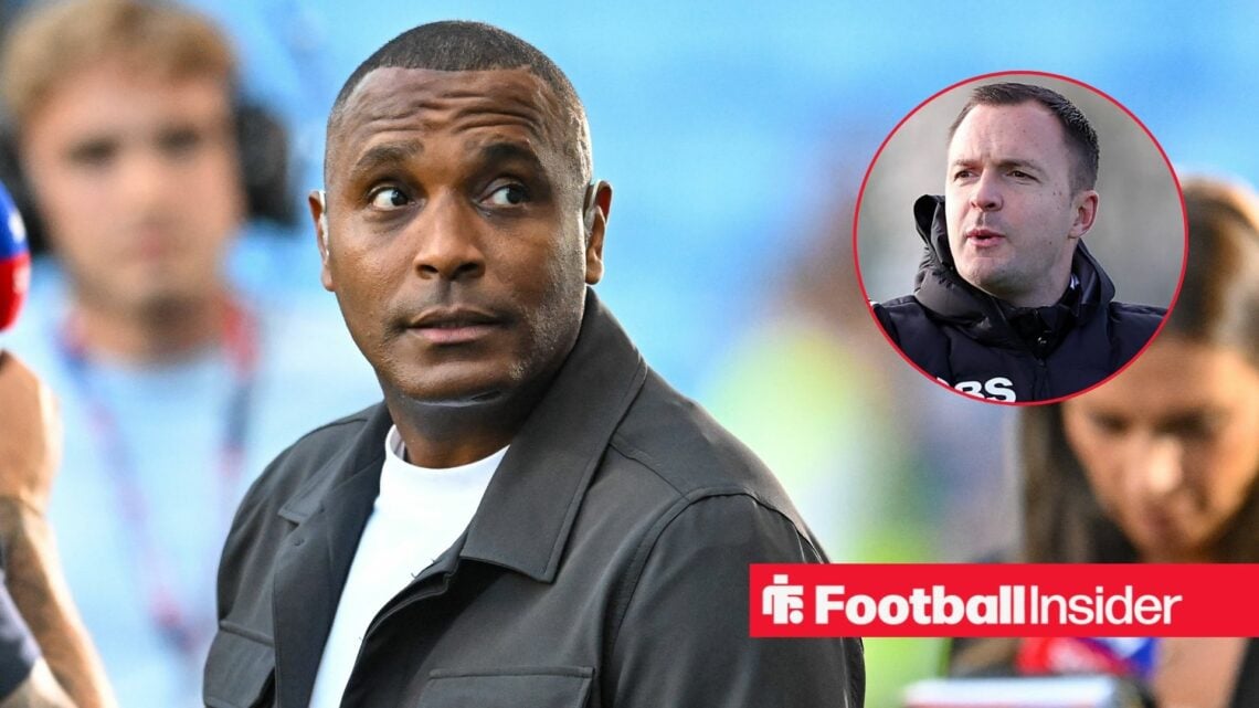 Pundit Clinton Morrison glances towards Birmingham manager Chris Davies, who features in a circular inset.