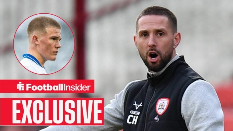 Conor Hourihane on the sidelines at Barnsley, with Callum Hudson in a circular inset