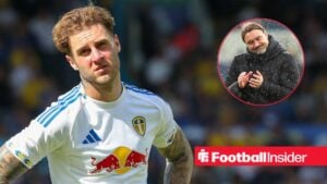 Joe Rodon at Leeds United / Daniel Farke manager of Leeds United during the Leeds United vs Tottenham Hotspur Premier League match at Elland Road, Leeds