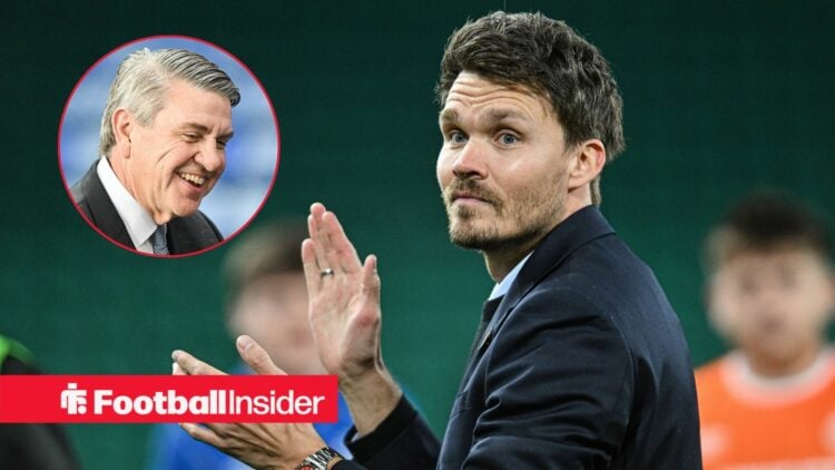 Danny Rohl clapping with Andrew Cavenagh included in a circular inset