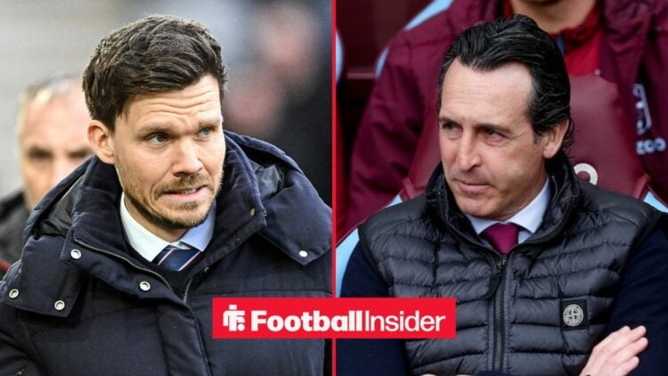 Danny Rohl on the sidelines at Rangers and Unai Emery in the dugout at Aston Villa