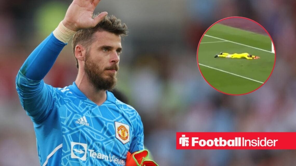David De Gea waving, video clip of West Ham goal in a circular inset