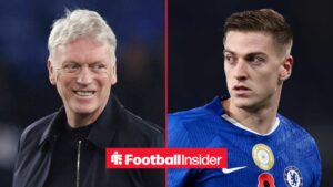 David Moyes on the sidelines at Everton, with Liam Delap in action for Chelsea