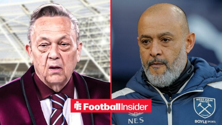 David Sullivan at the London Stadium alongside Nuno Espirito Santo in a West Ham jacket