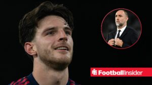 Declan Rice of Arsenal acknowledges the away fans after the Premier League match between Fulham and Arsenal at Craven Cottage on October 18, 2025 / Igor Tudor, head coach of Juventus FC during the Serie A 2025/2026 football match between SS Laziio and Juventus FC at Stadio Olimpico in Rome Italy, October 26, 2025