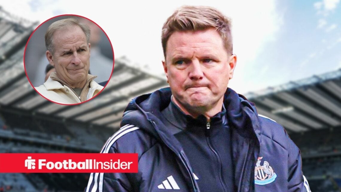 Eddie Howe looking unimpressed at St James' Park with David Hopkinson included in a circular inset