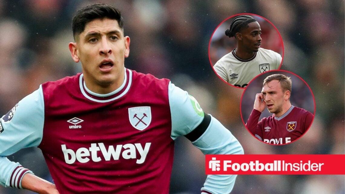 Edson Alvarez of West Ham United celebrates during the Premier League match between Tottenham Hotspur and West Ham United at Tottenham Hotspur Stad...