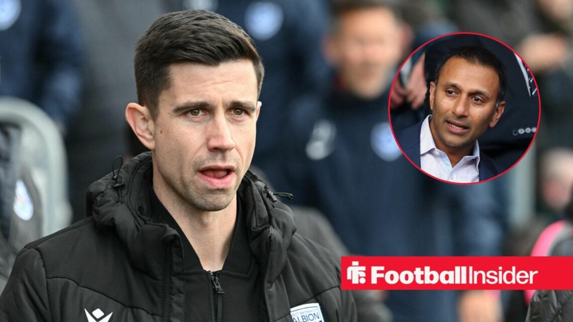 Eric Ramsay on the sidelines at West Brom, with Shilen Patel in a circular inset