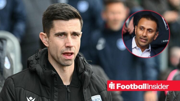 Eric Ramsay on the sidelines at West Brom, with Shilen Patel in a circular inset