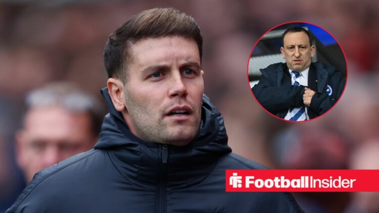 Fabian Hurzeler looking serious with Tony Bloom included in a circular inset