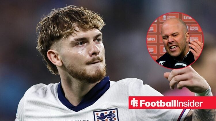 Liverpool star Harvey Elliott in action and Arne Slot looking angry.