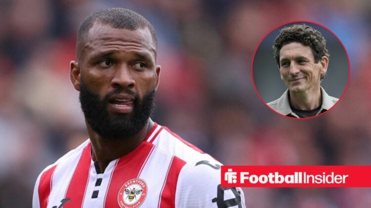 Igor Thiago in action for Brentford, with Keith Andrews in a circular inset