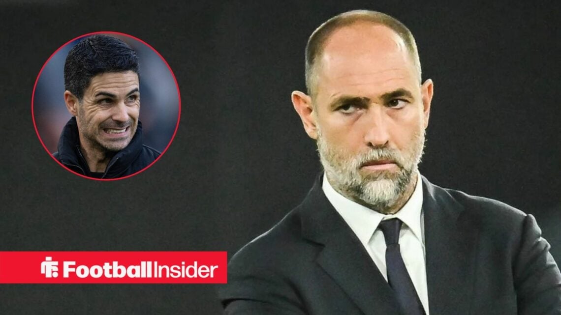 Igor Tudor on the sidelines with Mikel Arteta in a circular inset