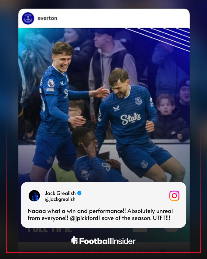 Jack Grealish's Instagram message after Everton beat Newcastle United
