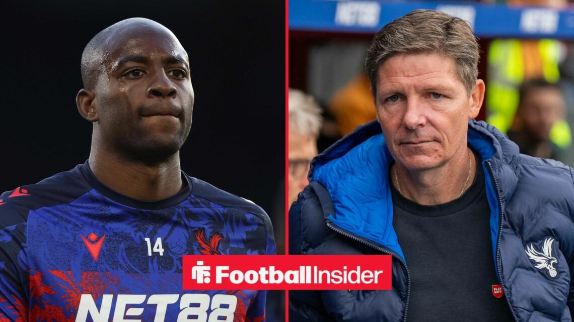 Jean-Philippe Mateta in a Crystal Palace training top alongside Oliver Glasner in a Crystal Palace jacket