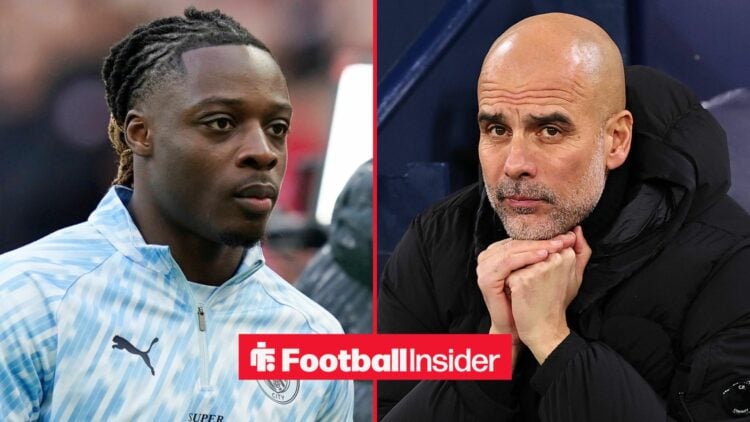 Jeremy Doku of Manchester City warm up before the Manchester United, ManU vs Manchester City Premier League match at Old Trafford, Manchester / Pep...